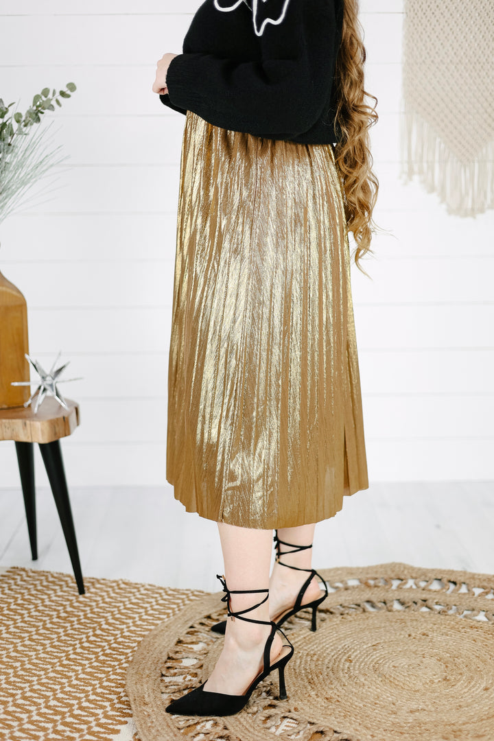Merry & Bright Pleated Skirt - Gold/Final Sale