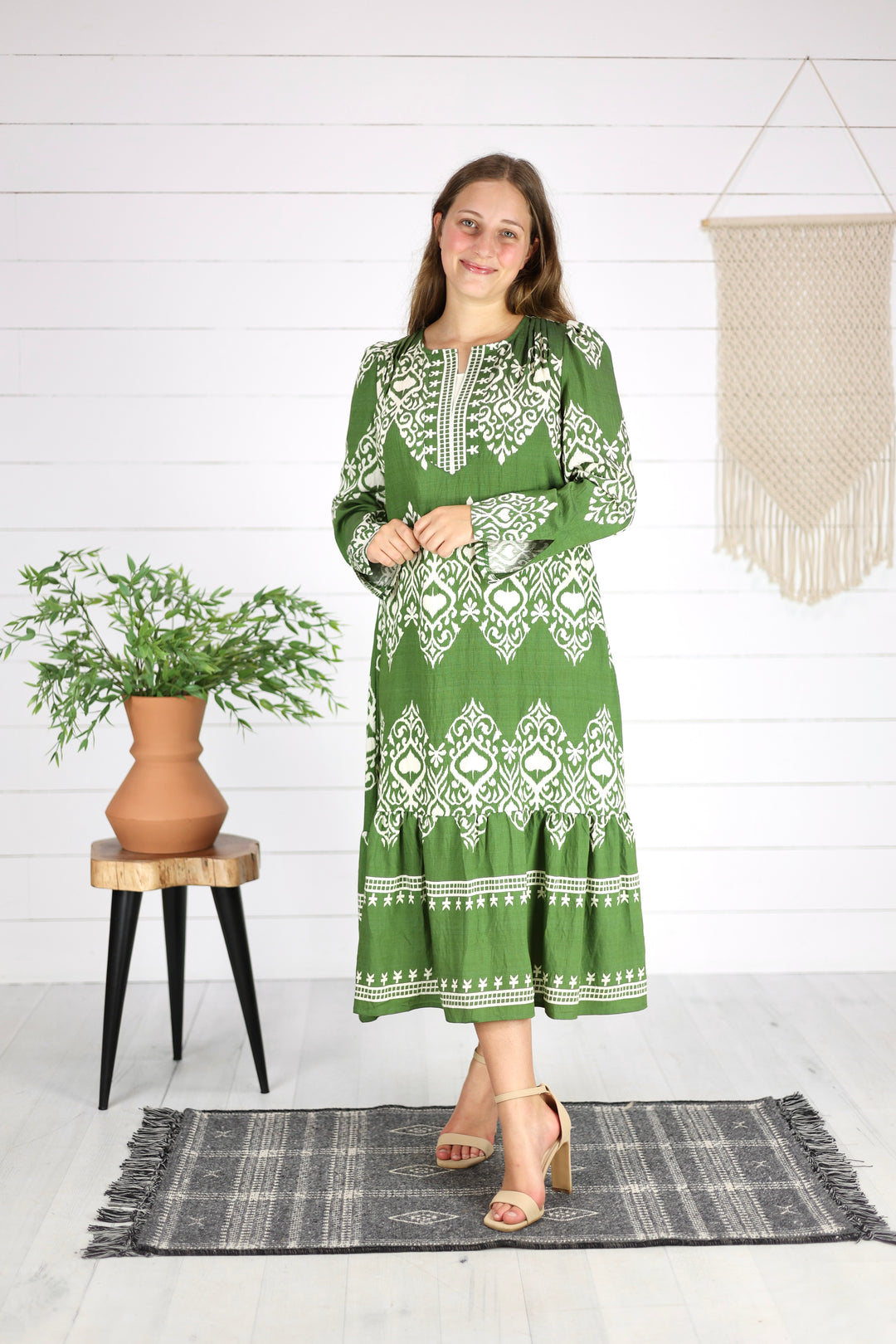 Molly Print Midi Dress- Olive