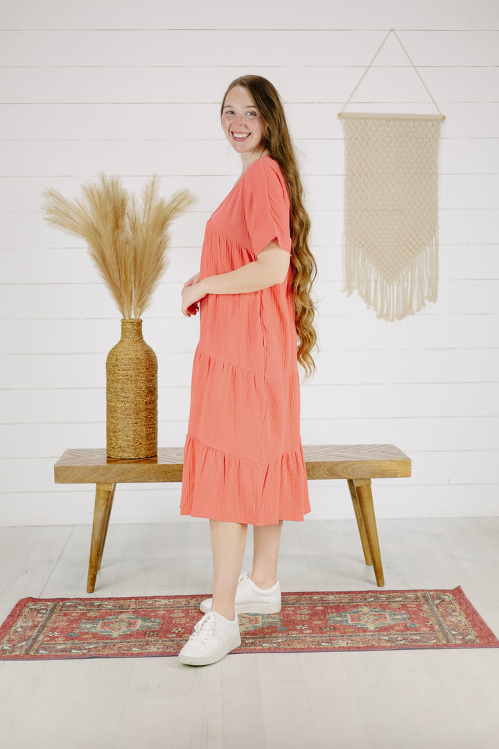 Silas Midi Dress - Apricot/Final Sale