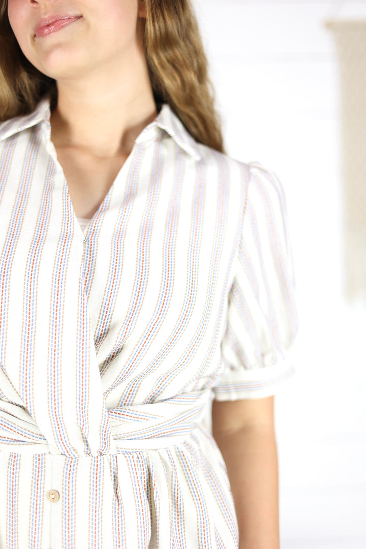 Vestido midi de rayas Denae - Crema