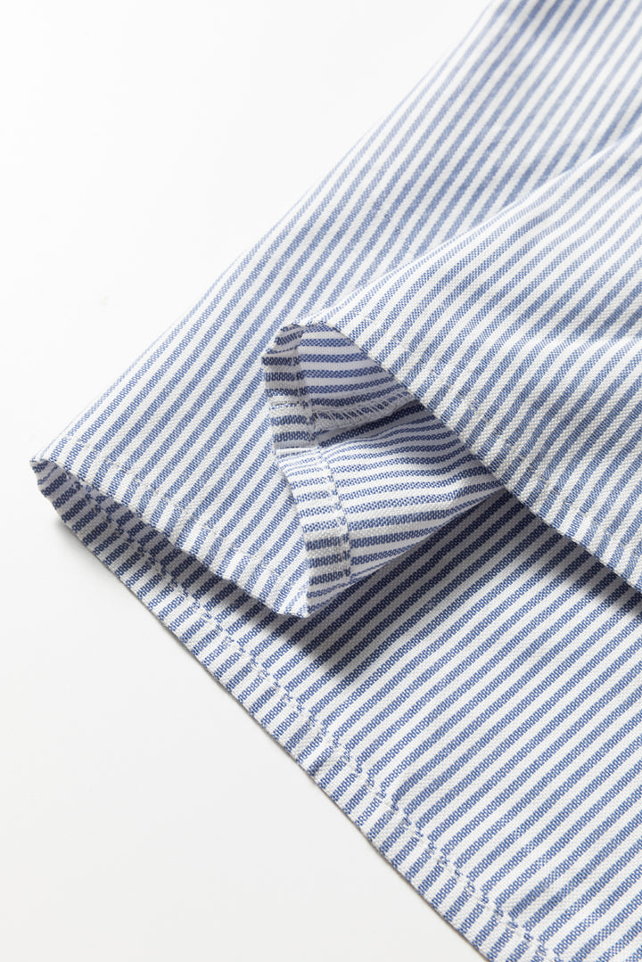 Vestido largo con mangas de pulsera y detalle de encaje cruzado de patchwork de rayas azul cielo