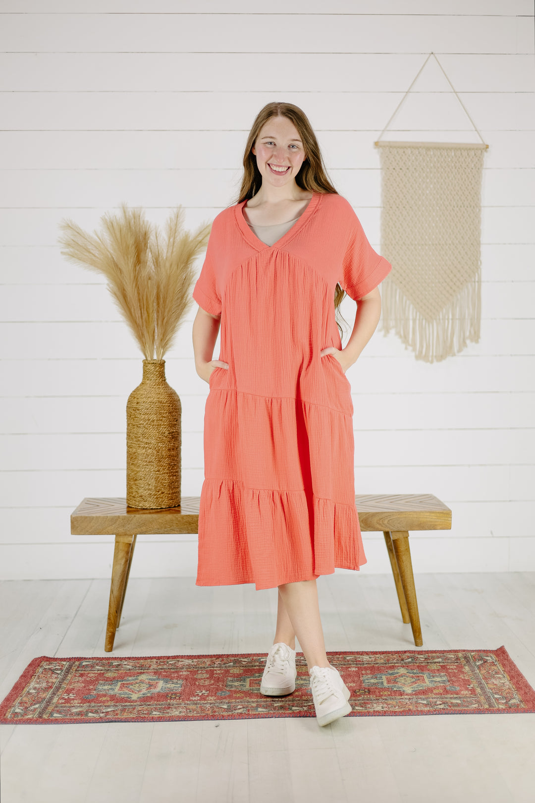 Silas Midi Dress - Apricot/Final Sale