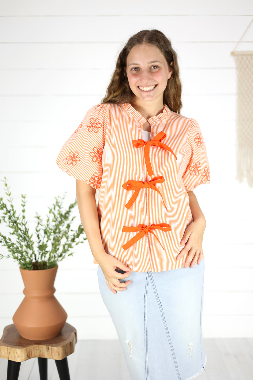Emilia Bow Tie Top- Orange