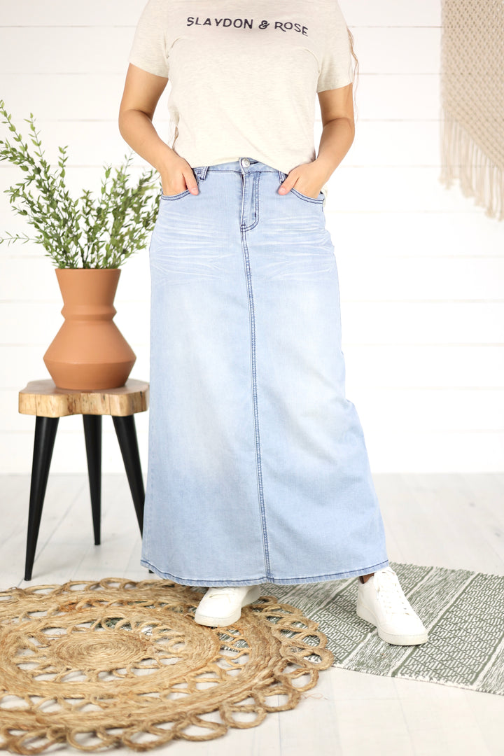 Cassidy Maxi Denim Skirt- Lt. Indigo