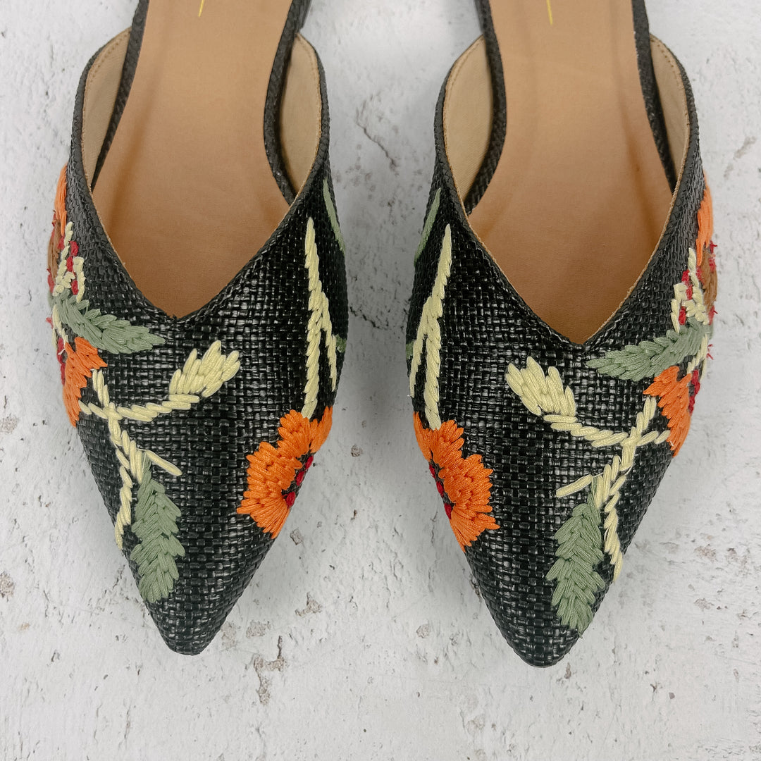 Marcel Floral Embroidered Mules- Black