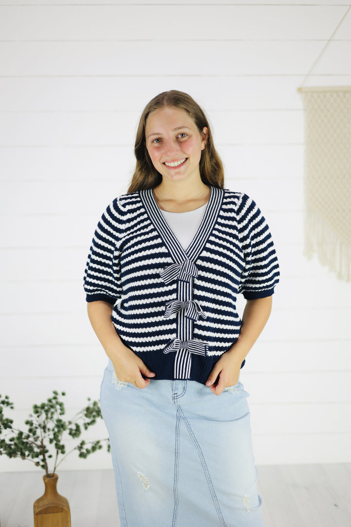 Emely Bow Cardigan-Navy
