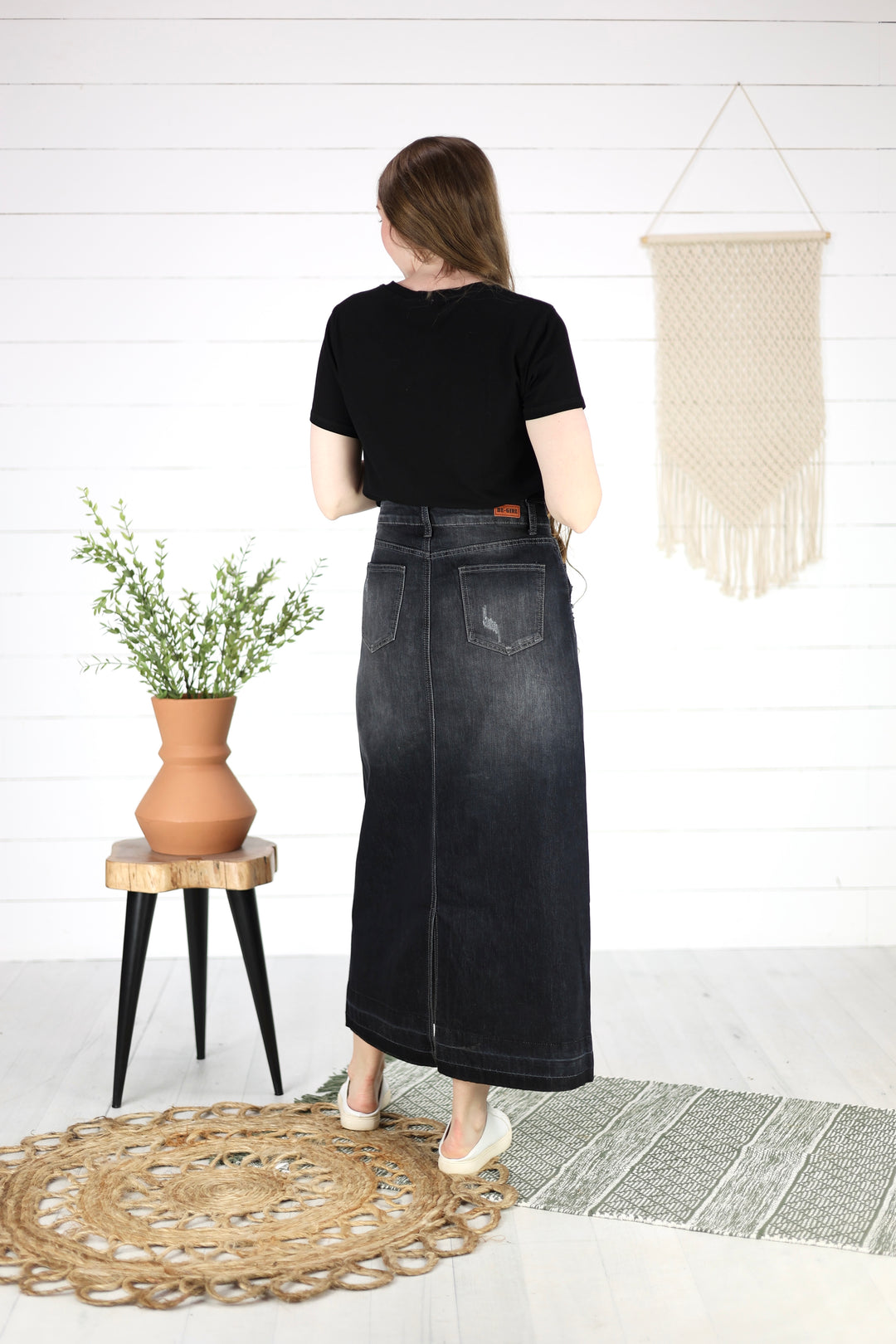 Asher Maxi Denim Skirt- Black