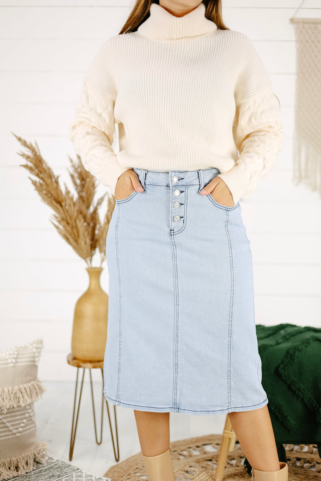 Maxwell Denim Skirt - Lt. Indigo/Final Sale