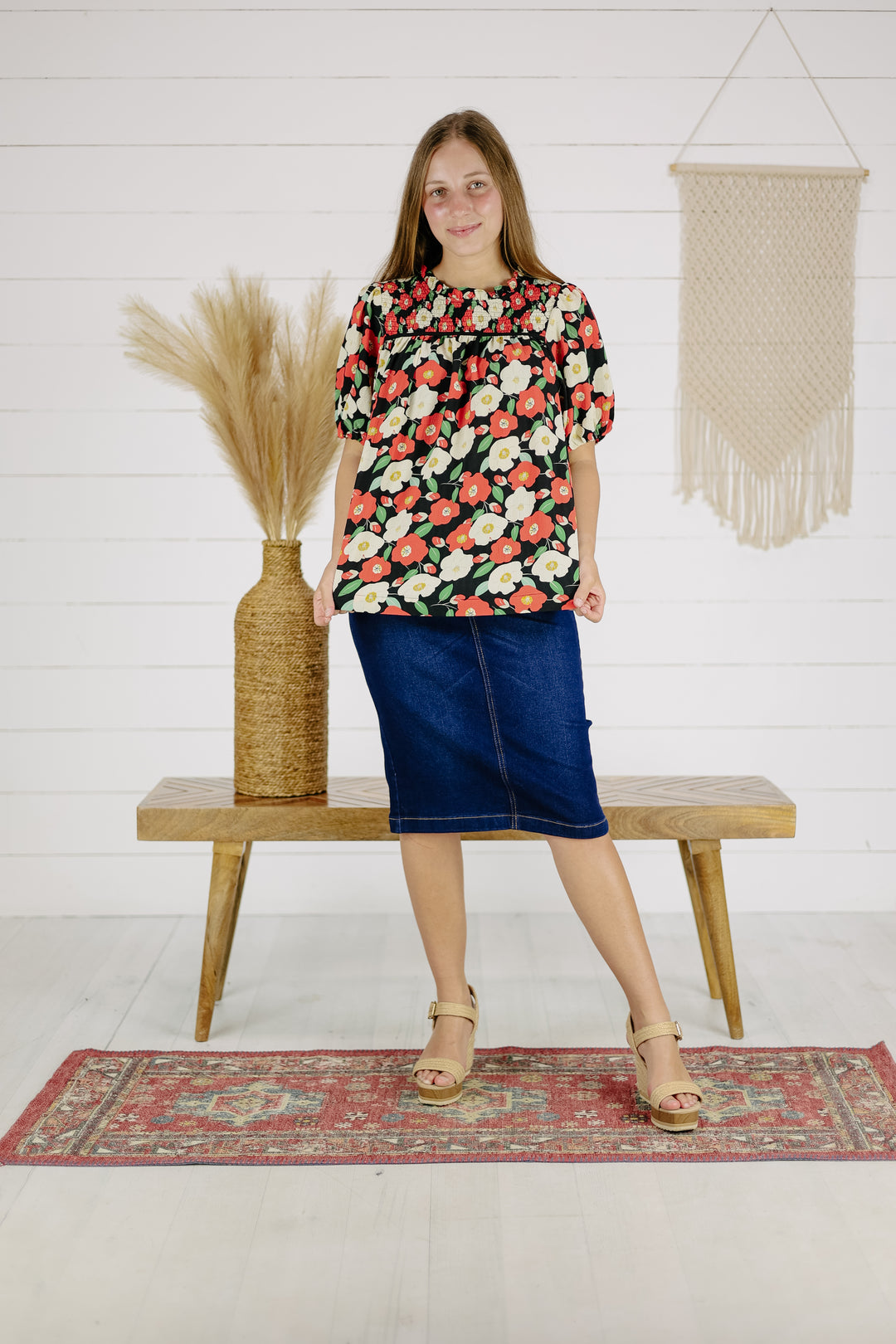 Cordelia Floral Top - Black/Final Sale