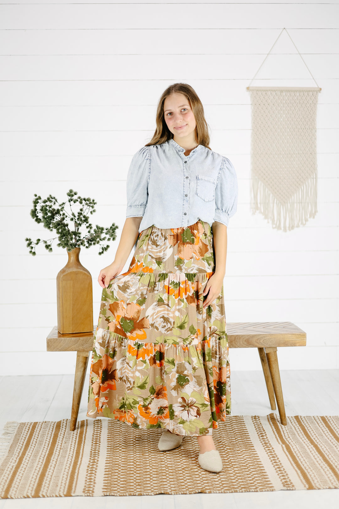 Coleen Tiered Skirt- Khaki/Final Sale