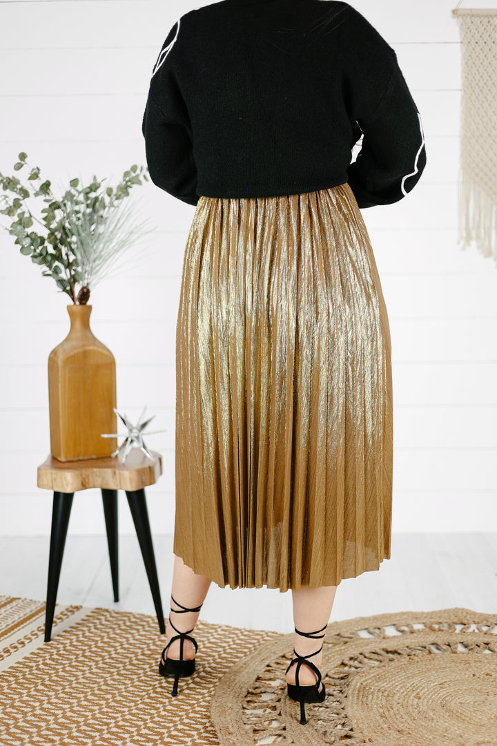 Merry & Bright Pleated Skirt - Gold/Final Sale