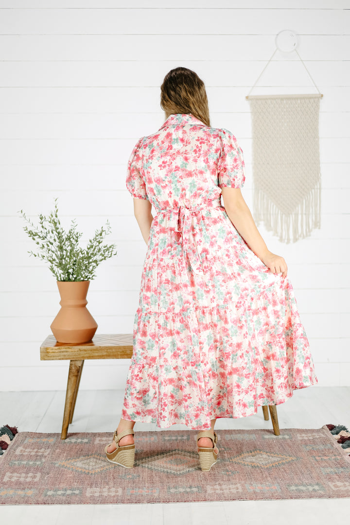 Cecelia Floral Midi Dress- Pink