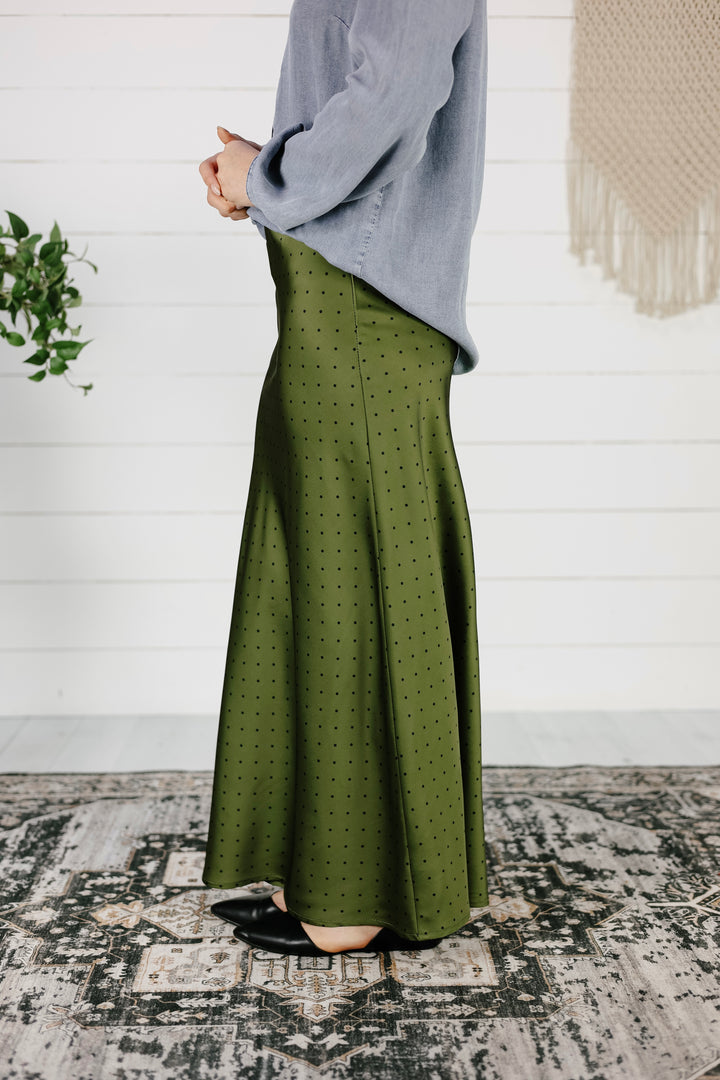 Clark Polka Dot Satin Skirt - Olive