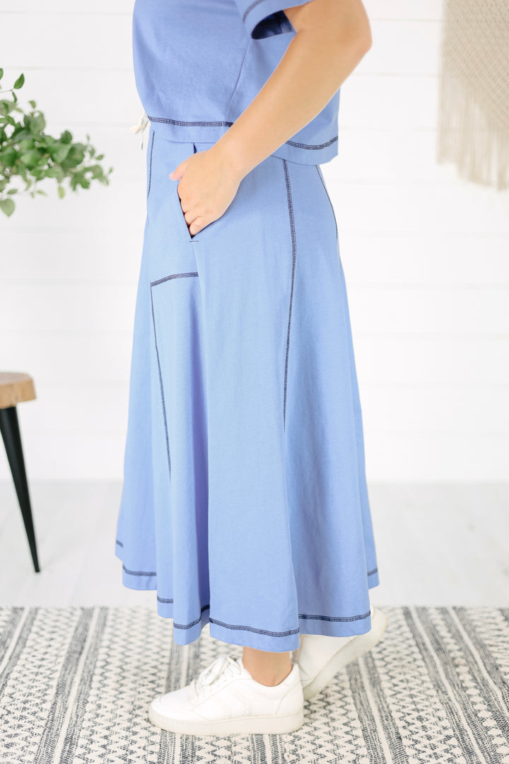 Calleigh Stitch Detail Skirt- Blue