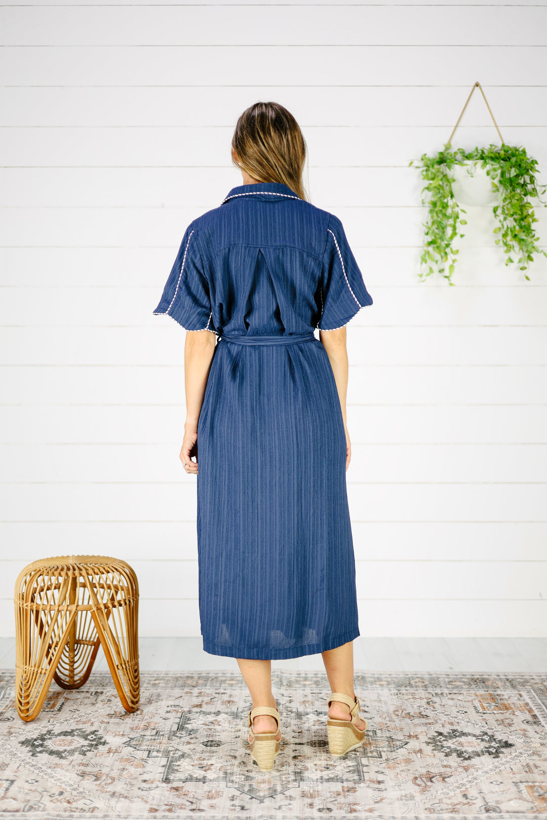 Ginelle Button Down Midi Dress- Navy