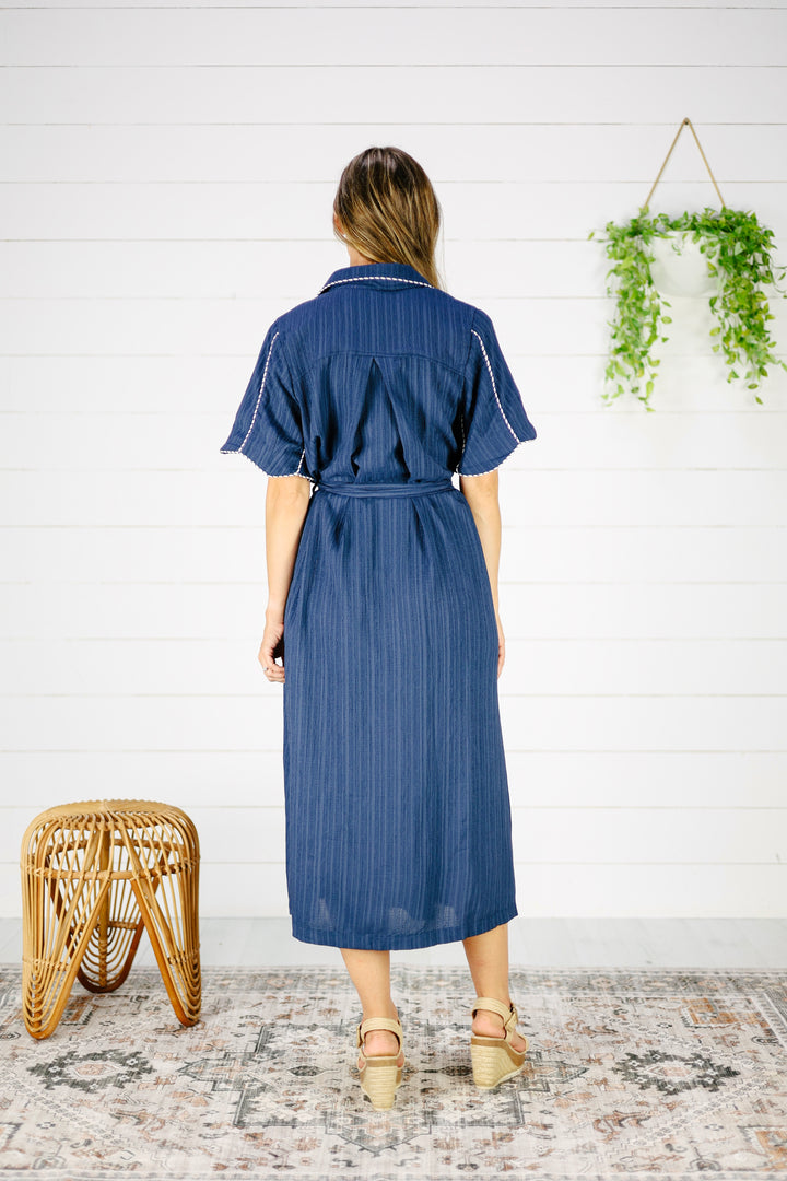 Ginelle Button Down Midi Dress- Navy
