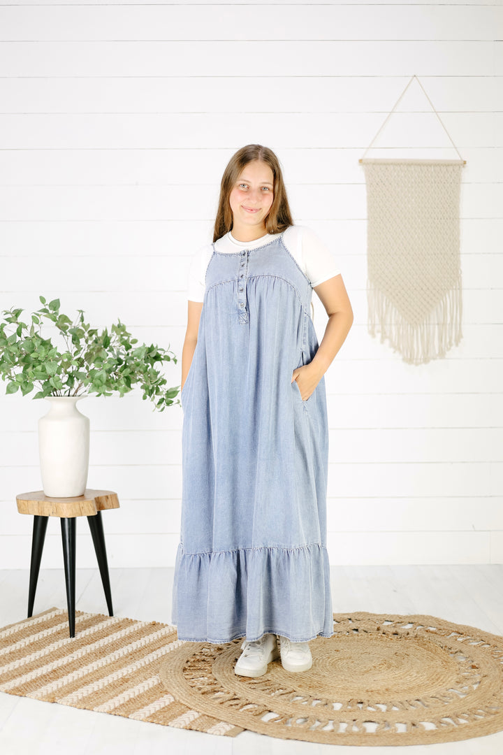 Tristan Chambray Midi Dress- Denim