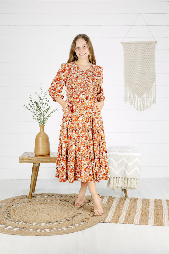 Jemma Print Midi Dress- Rust/Final Sale