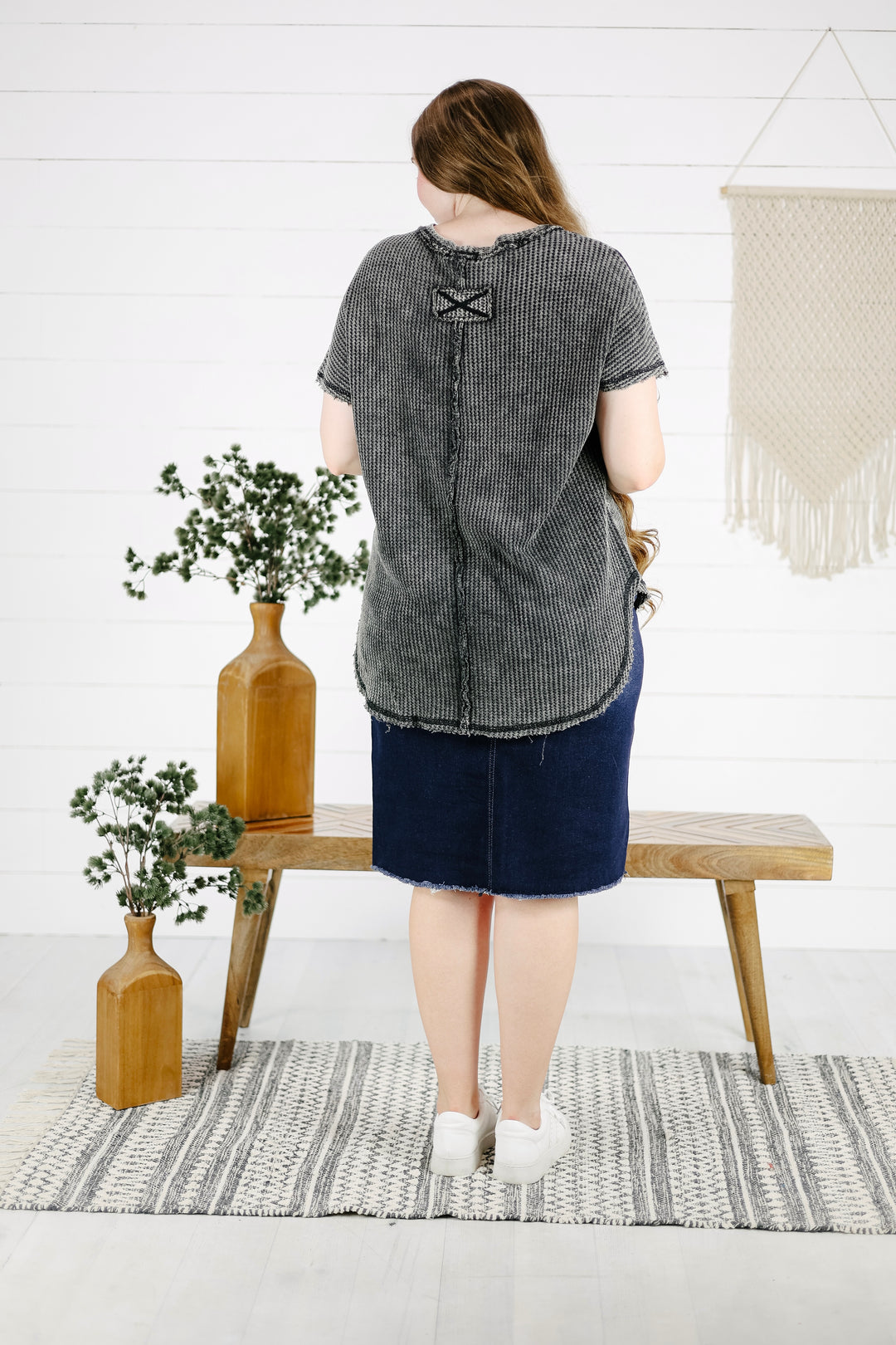 Frankie Waffle Knit Top - Ash Black/Final Sale