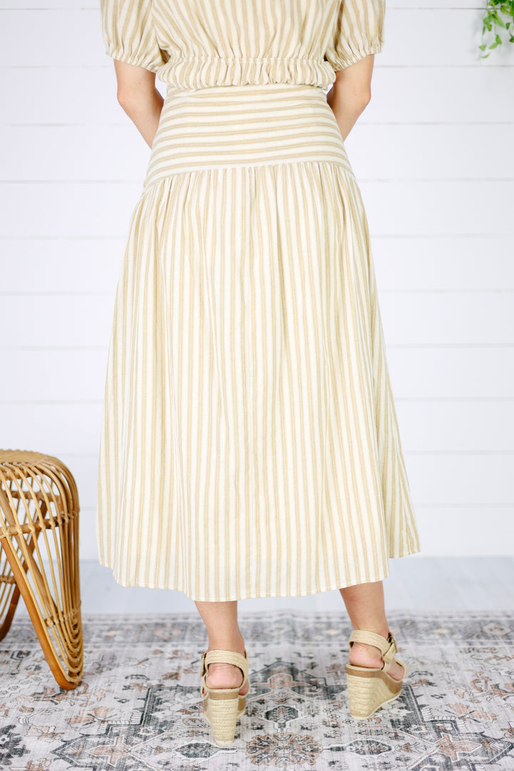 Alayna Stripe Midi Skirt- Camel