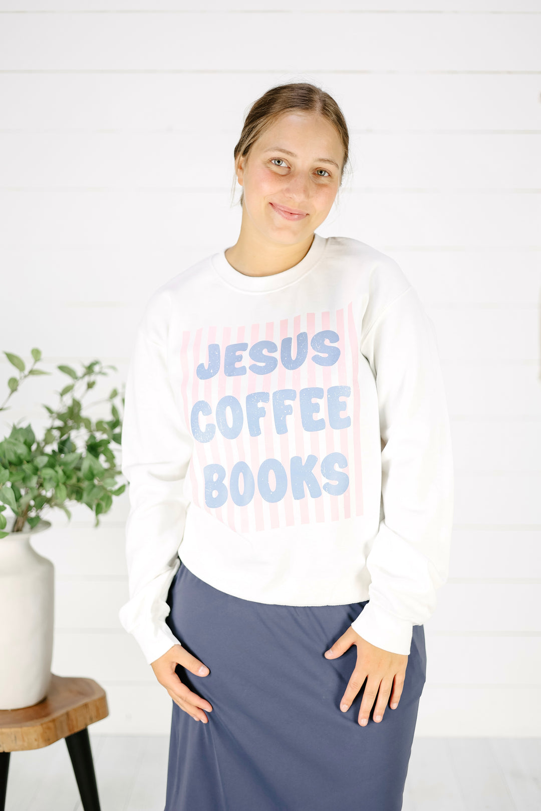 Jesus Coffee Books Sweatshirt- White