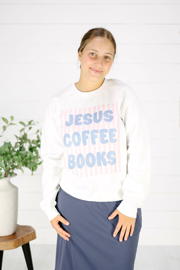 Jesus Coffee Books Sweatshirt- White