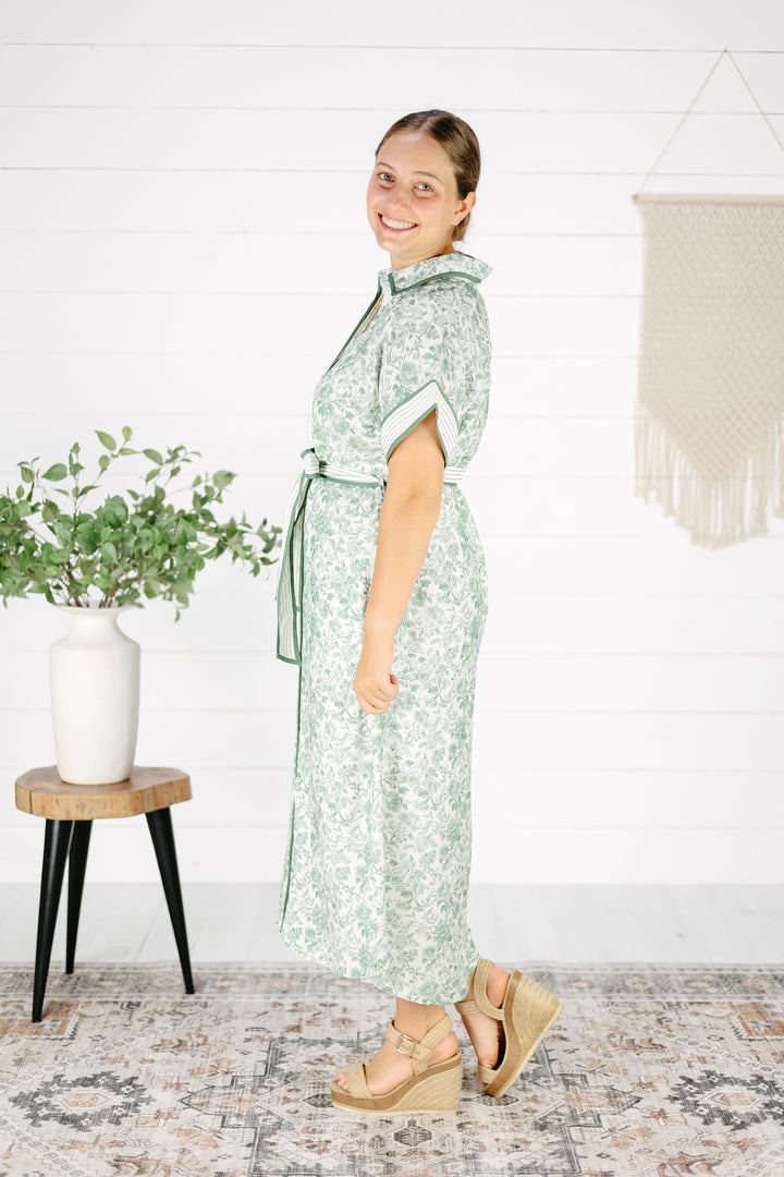 Jeanie Floral Midi Dress- Green