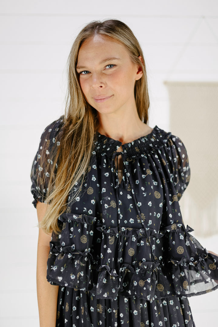 Madilee Floral Blouse- Navy
