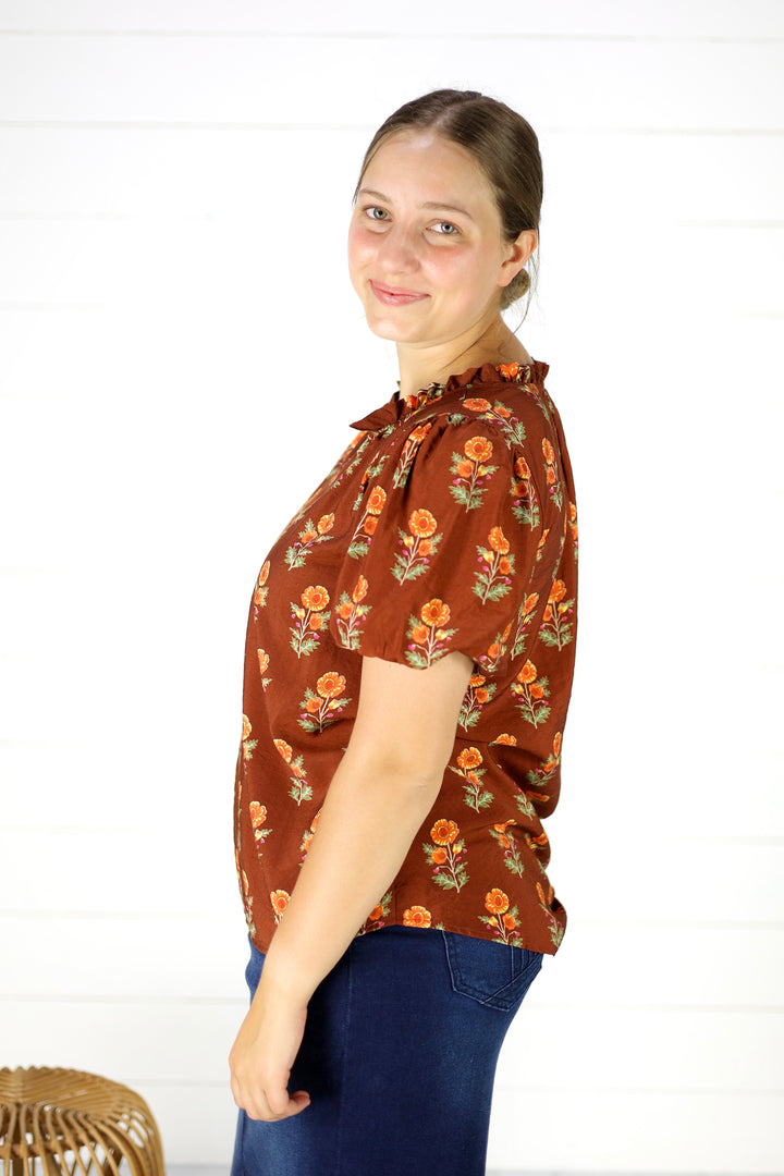 Kali Floral Blouse- Brown