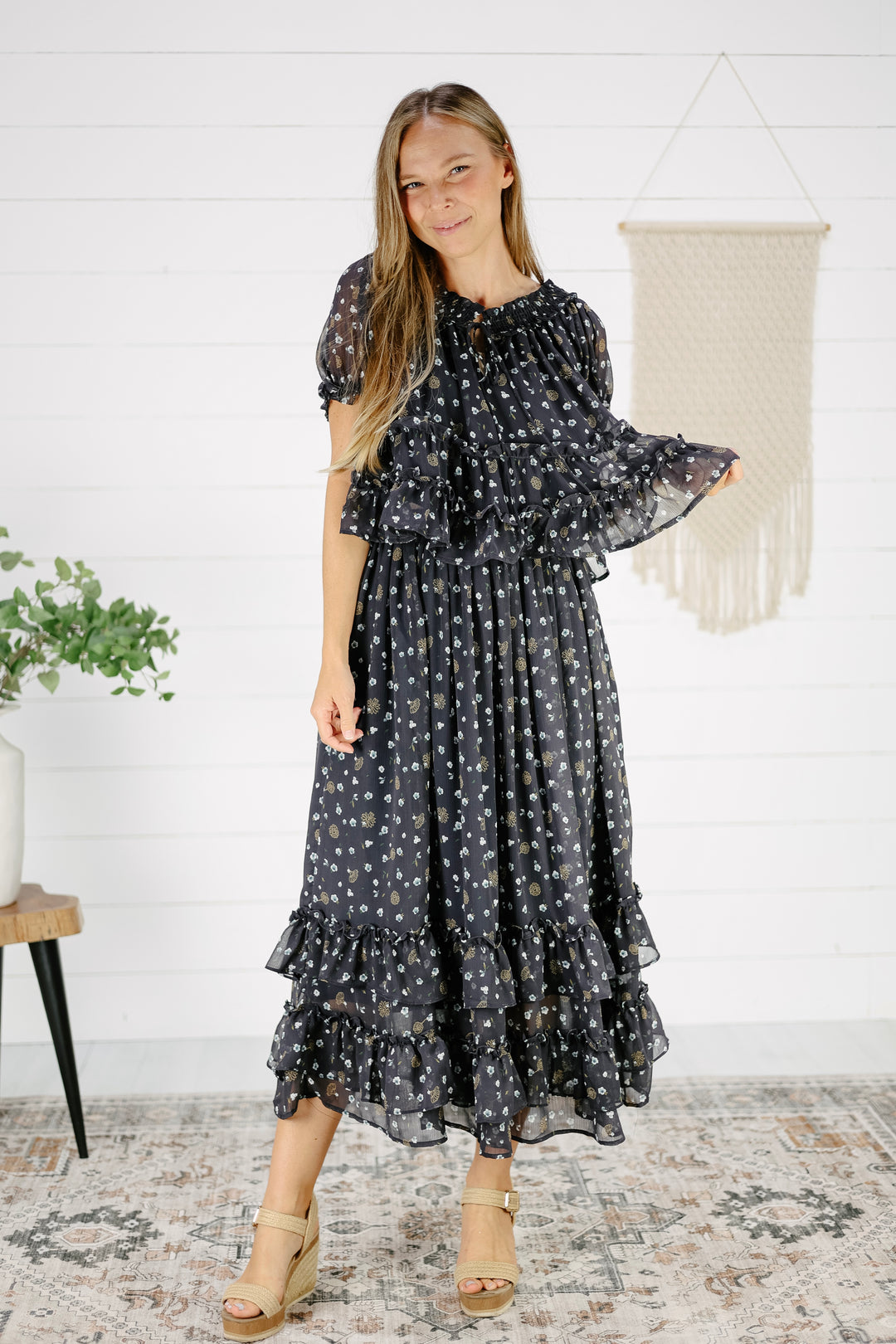 Leona Floral Midi Skirt- Navy