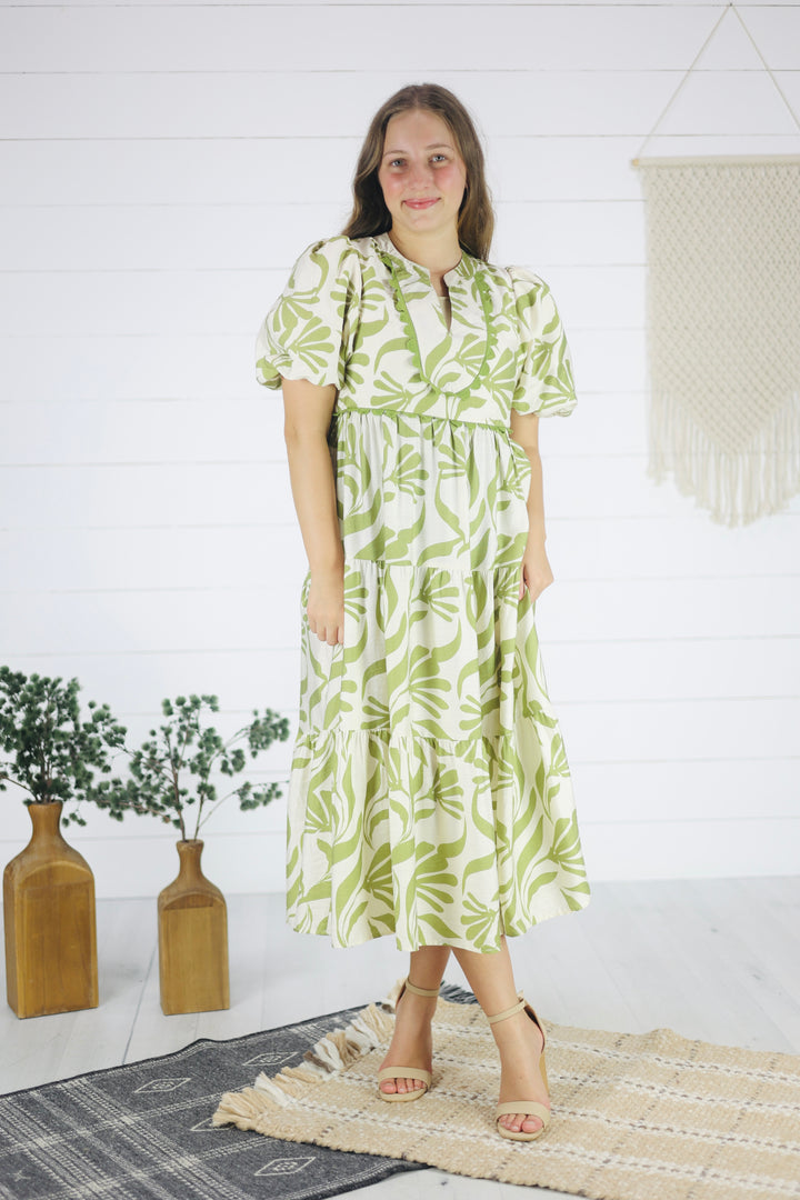 Lorena Print Dress-Sage