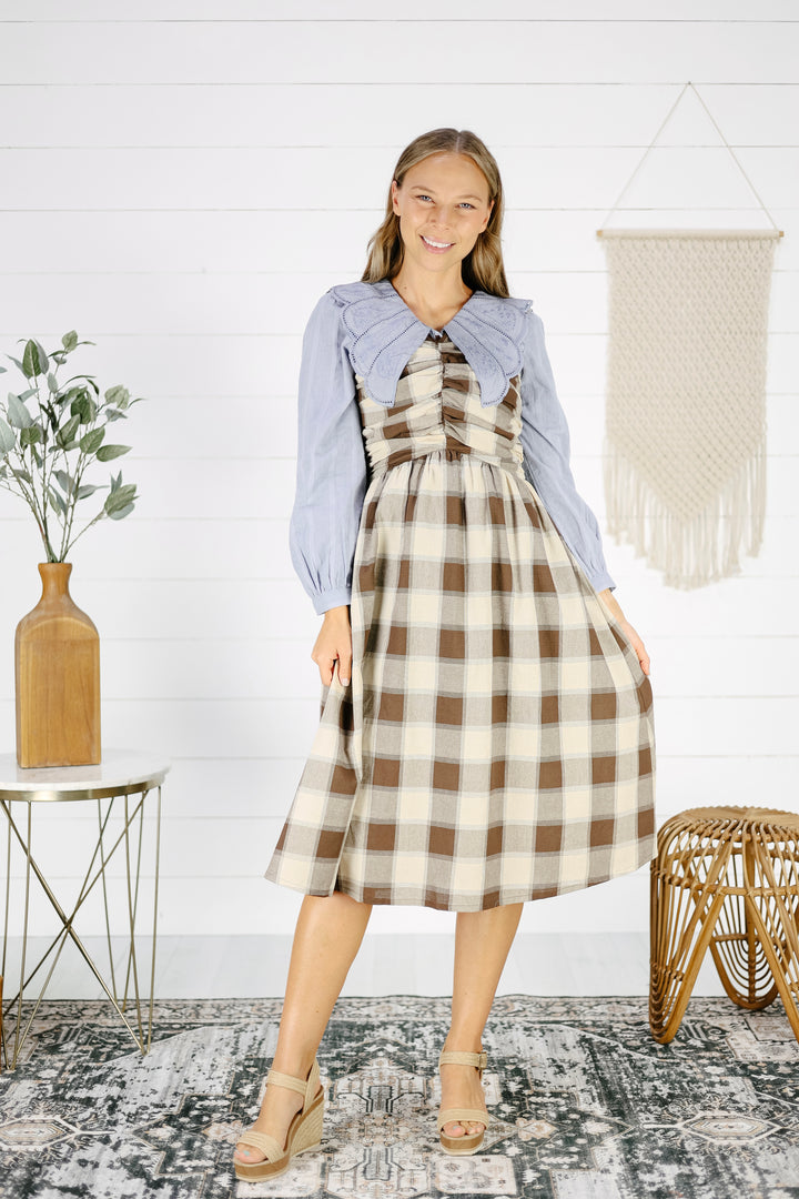 Kennedy Bow Tie Midi Dress - Brown