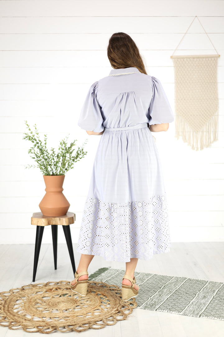 Holland Embroidered Midi Dress- Blue
