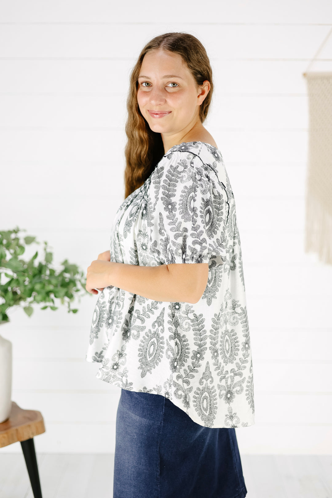 Suzette Print Top- Black