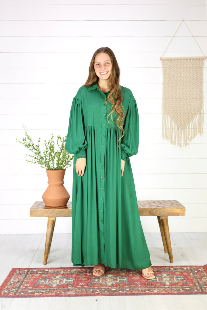 Casey Button Down Maxi Dress- Green