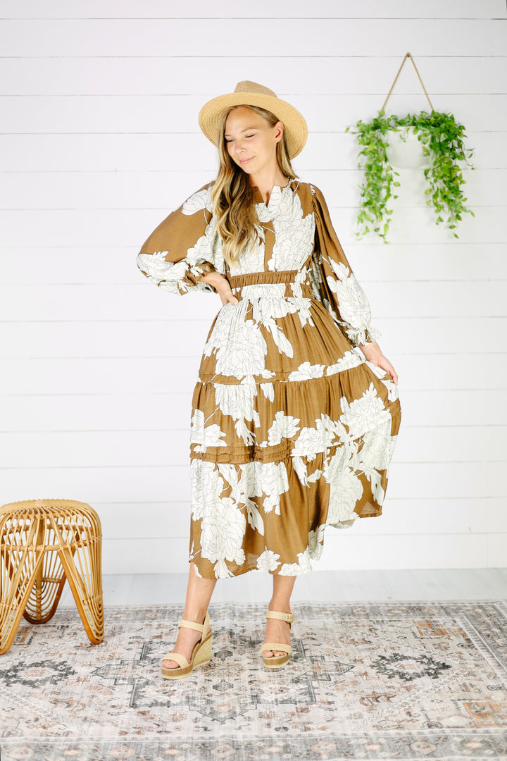Emery Floral Tiered Dress- Mocha