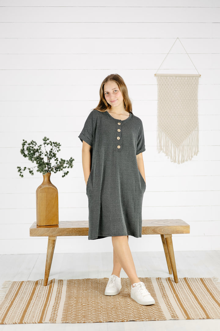 Jennie Ribbed Midi Dress - Charcoal