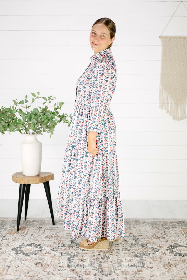 Emberly Hand Screen Printed Maxi Dress- Pink