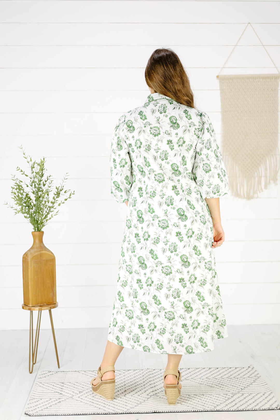 Magnolia Button Midi Dress- Green, Easter Dress, 3/4 Sleeves Modest Dress, Floral Dress 3X / Green Magnolia Button Midi Dress- Green, Easter Dress, 3/4 Sleeves Modest Dress, Floral Dress 3X / Green
