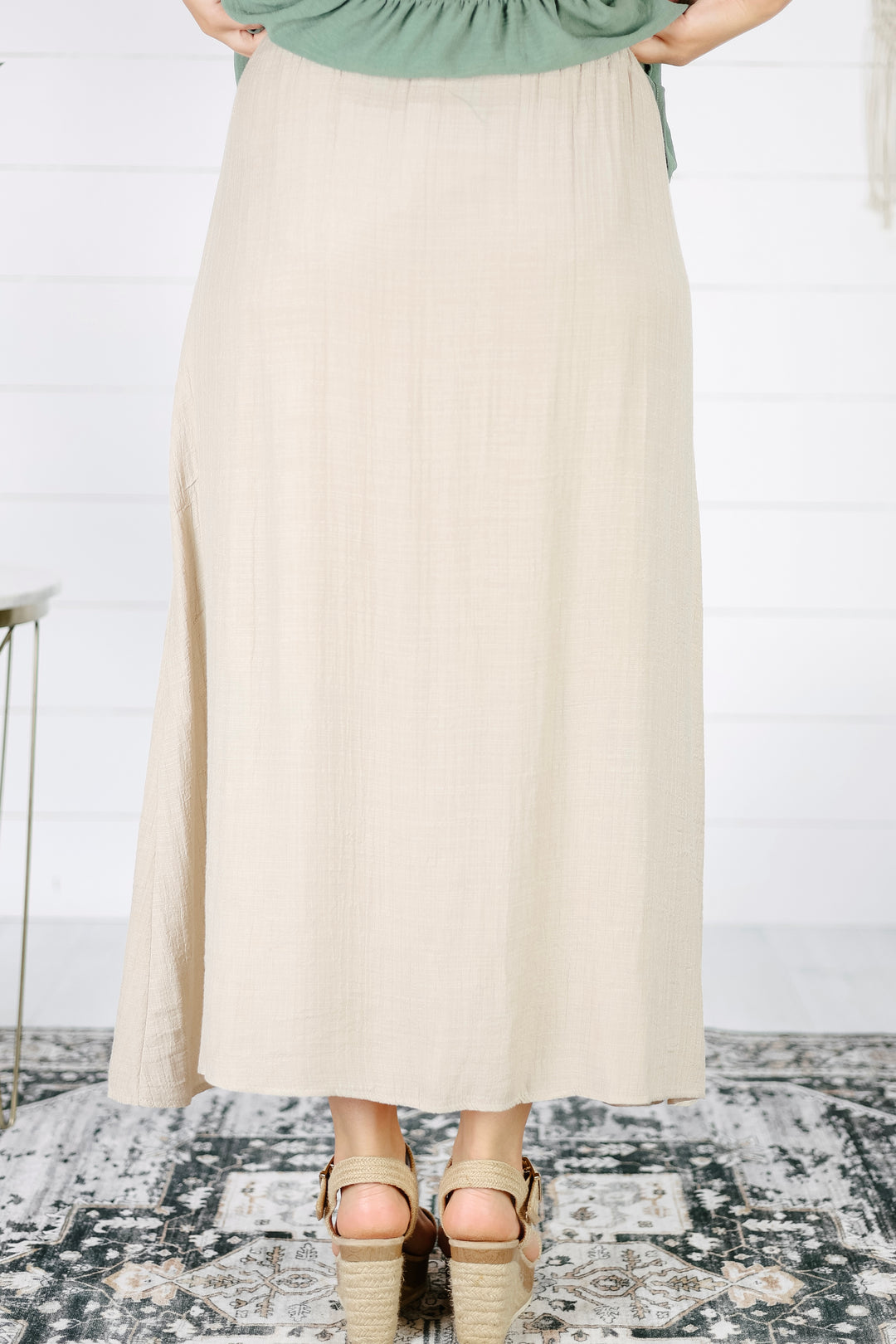 Maddie Front Button Midi Skirt- Natural