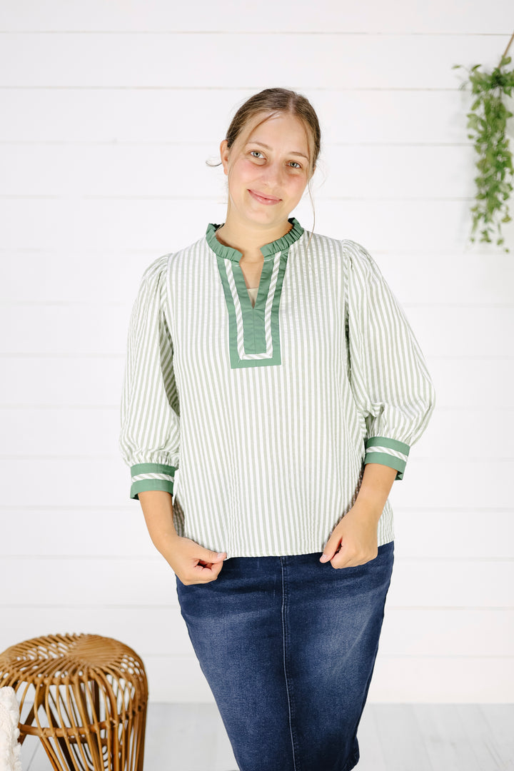 Gillian Stripe Top- Sage