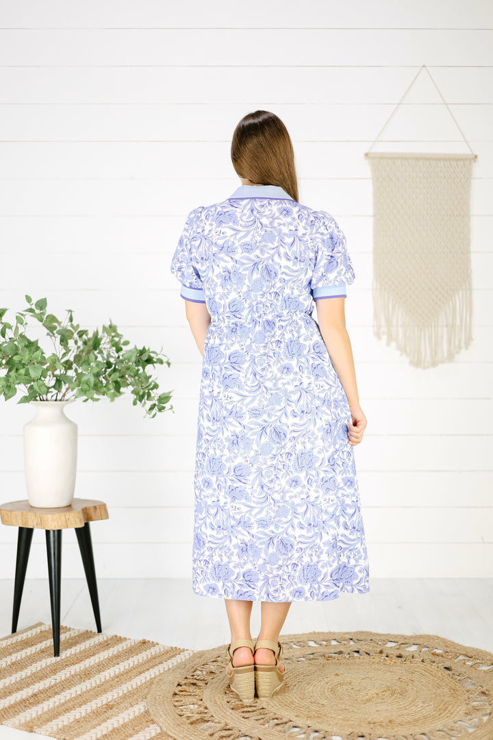 Ellian Floral Midi Dress- Blue