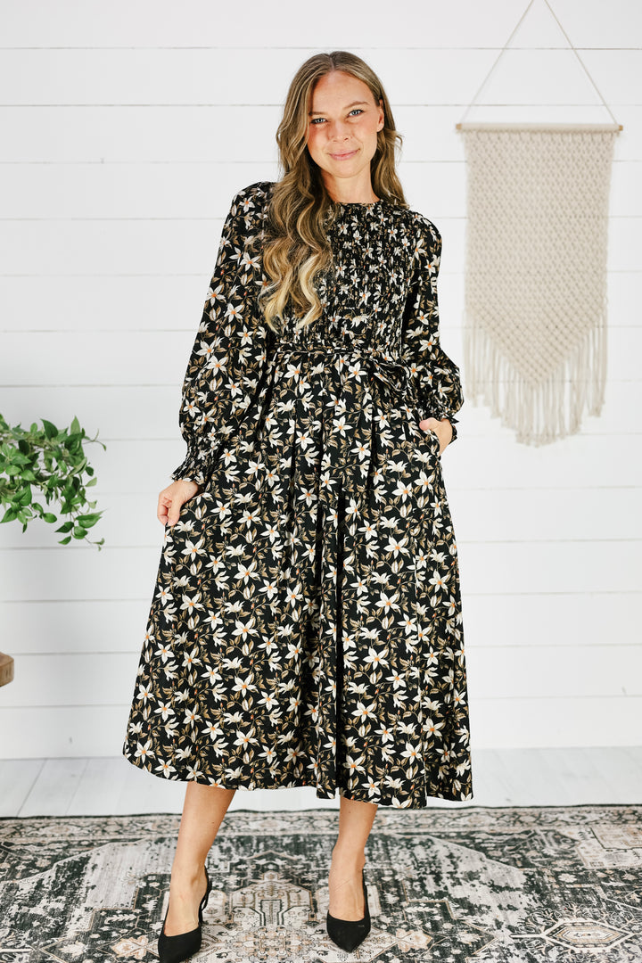 Kambree Floral Midi Dress - Black