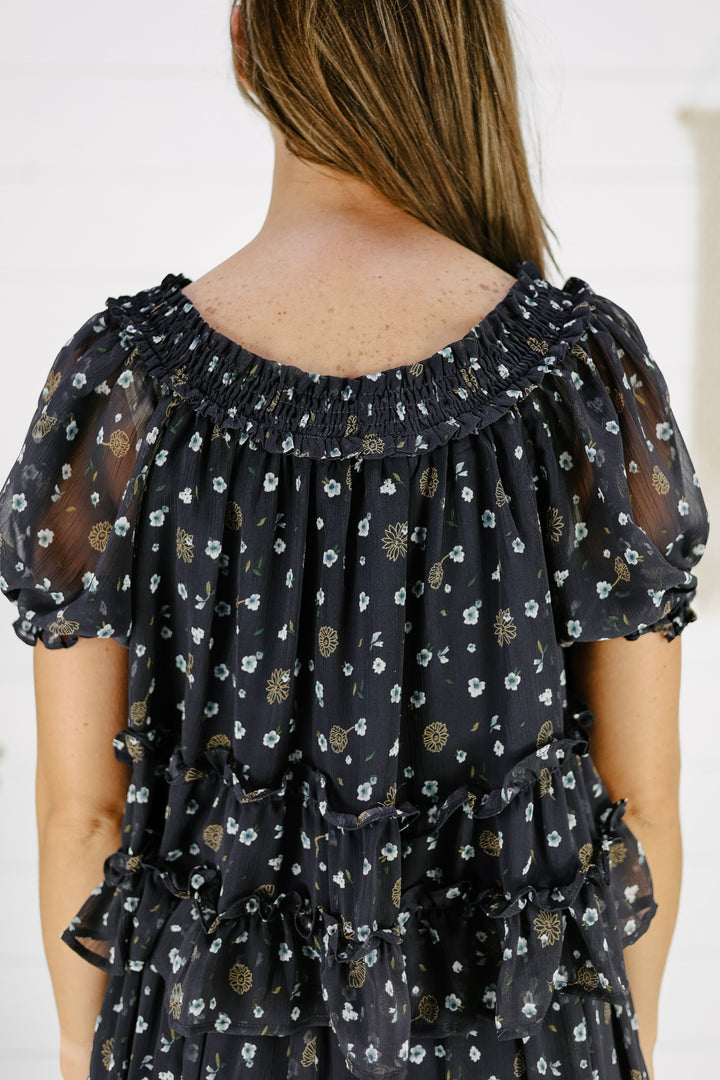Madilee Floral Blouse- Navy