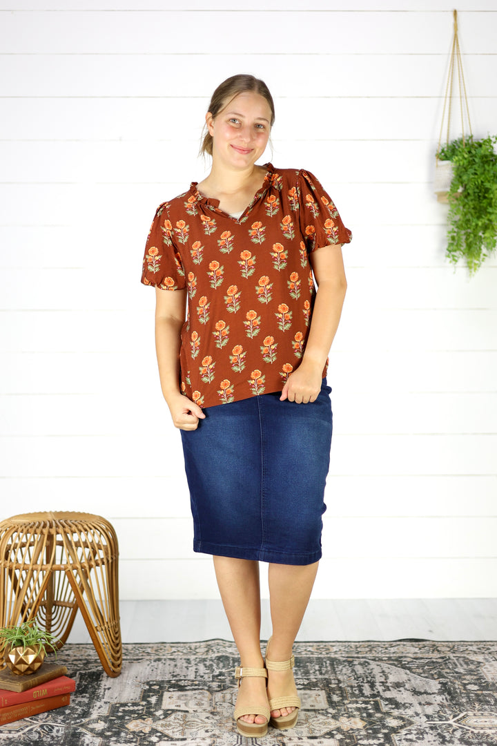 Kali Floral Blouse- Brown