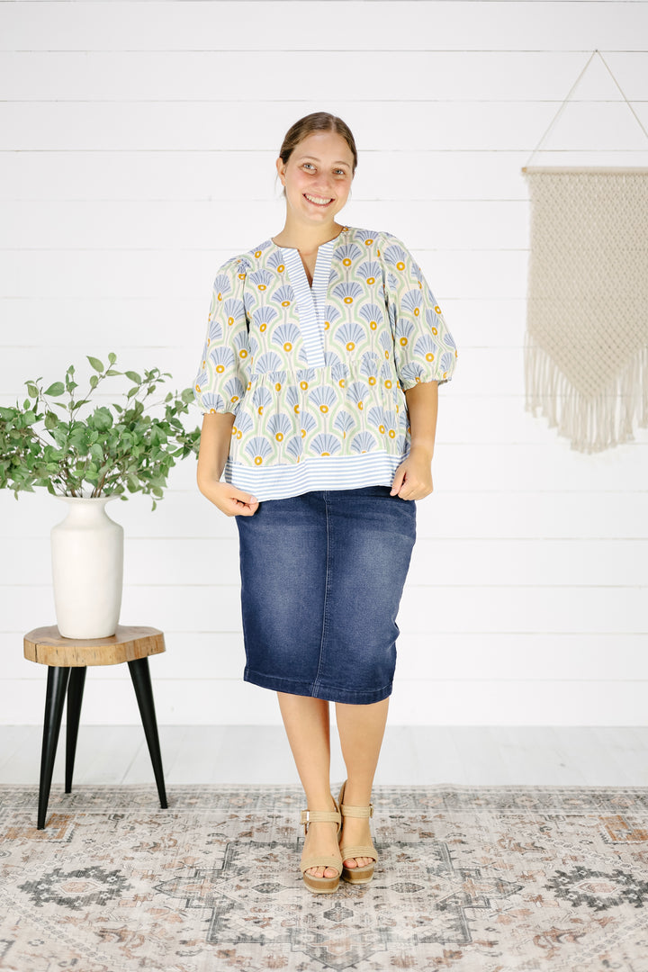 Bridgette Printed Top- Blue