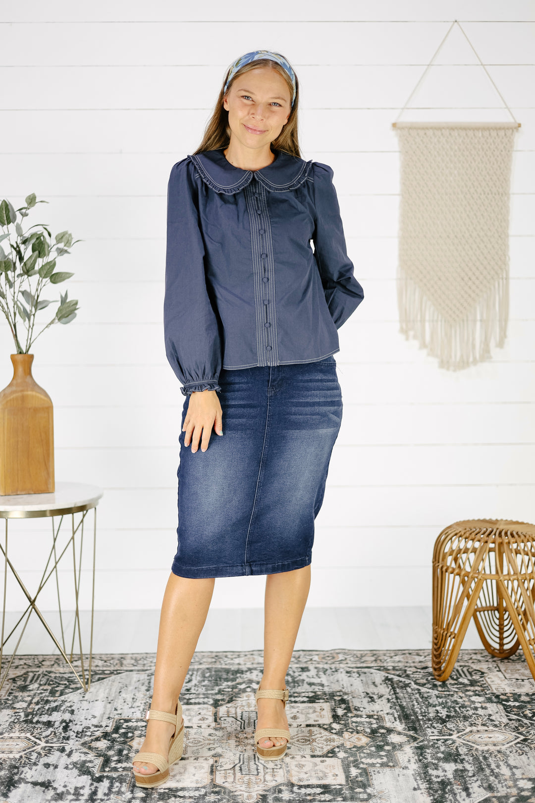 Angelia Collar Blouse - Navy