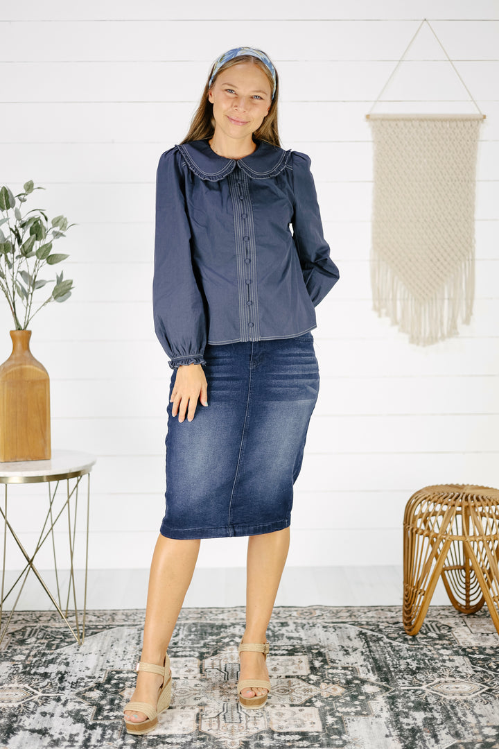 Angelia Collar Blouse - Navy