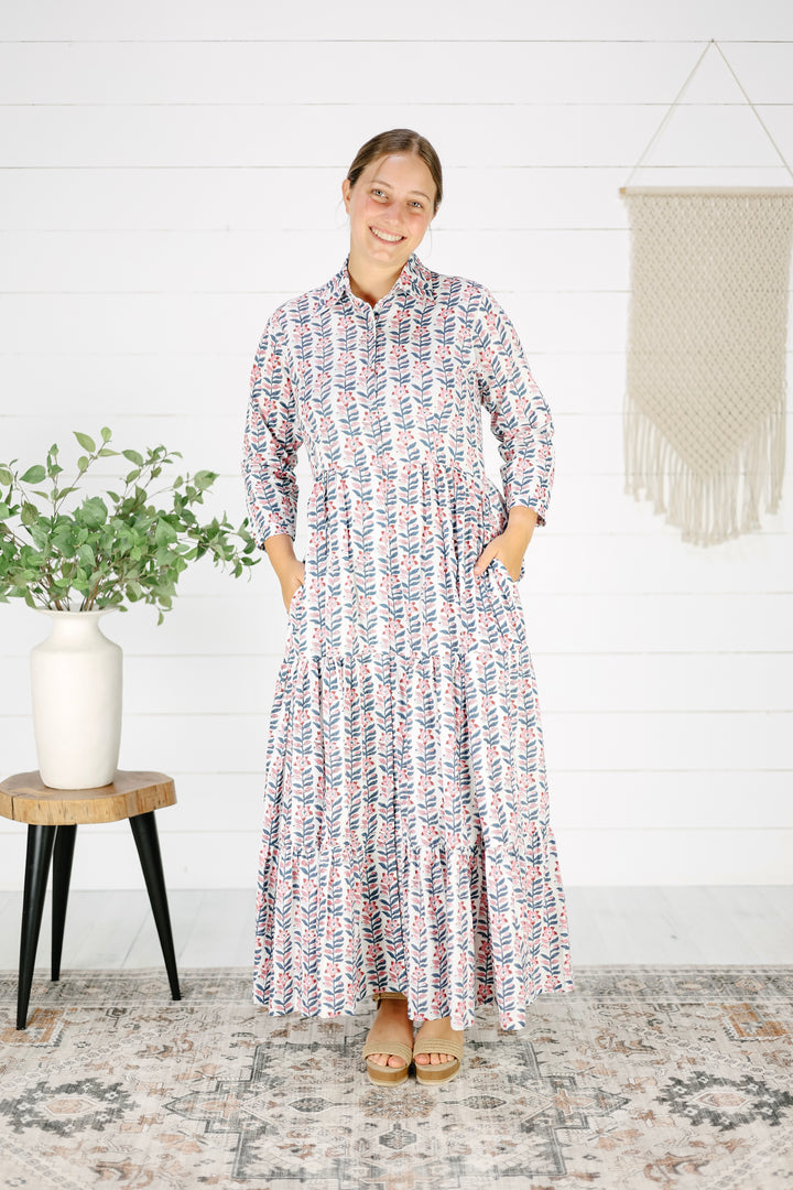 Emberly Hand Screen Printed Maxi Dress- Pink