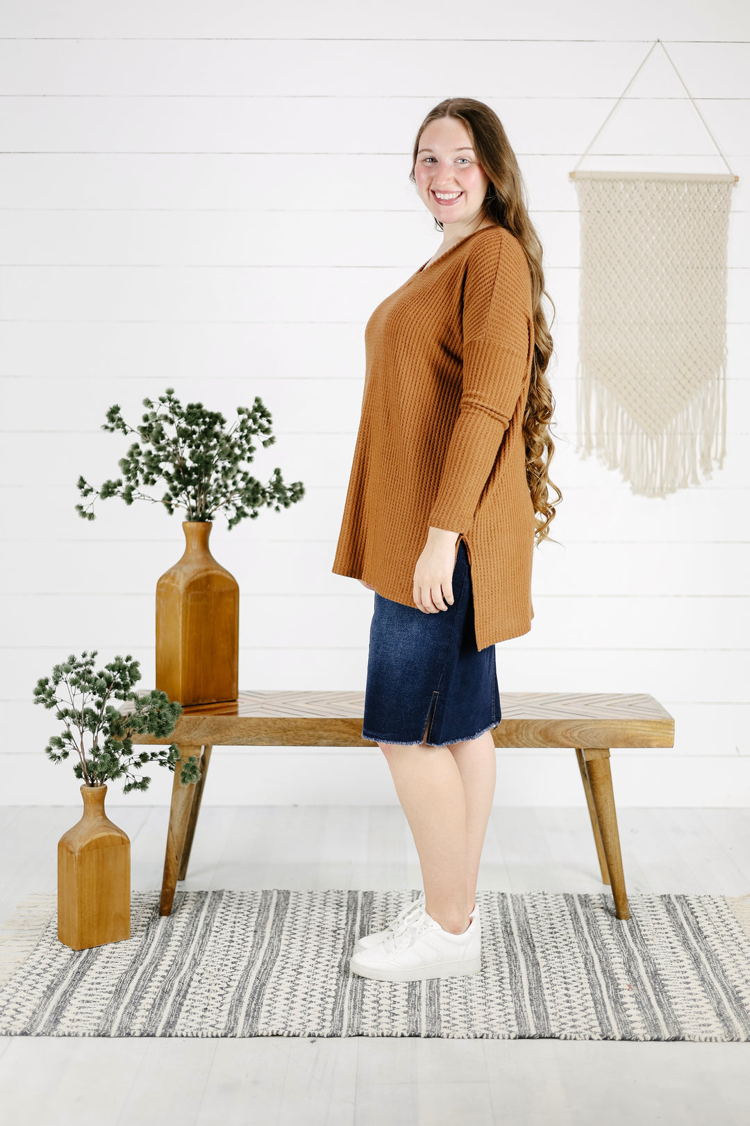 Arden Waffle Knit Top - Deep Camel/Final Sale